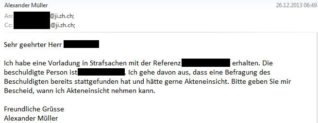 1. Email an Staatsanwaltschaft Zürich-Limmat