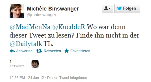 Michèle Binswanger fragt nach der mir vorgeworfenen Aussage, die sie nicht auf meiner Twitter-Timeline findet.