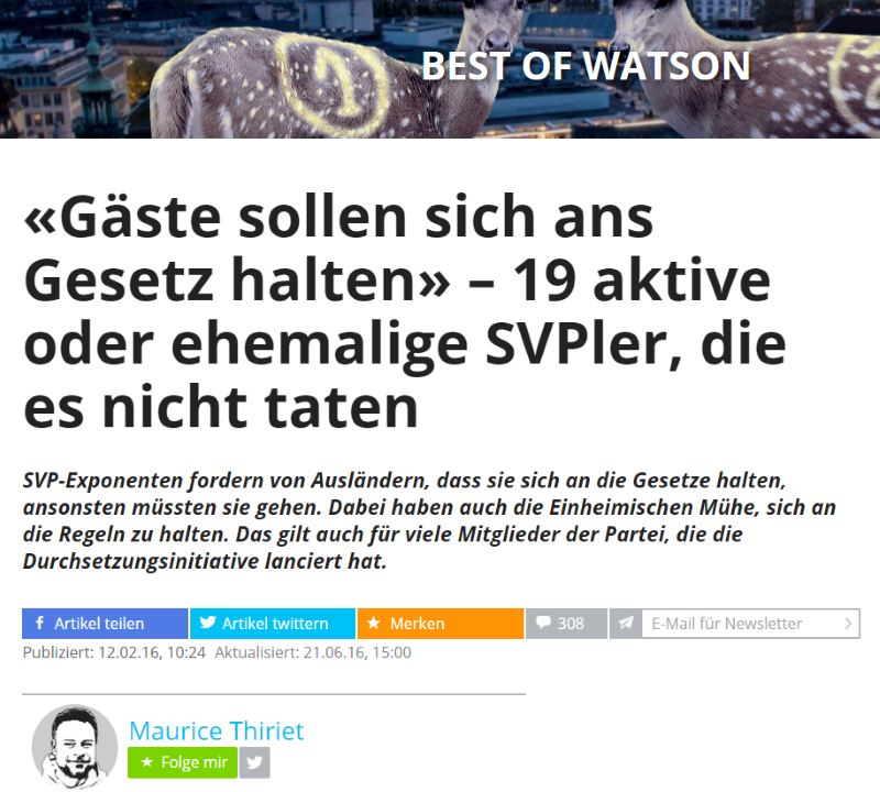 Politischer Hetzartikel von Maurice Thiriet auf Watson.ch